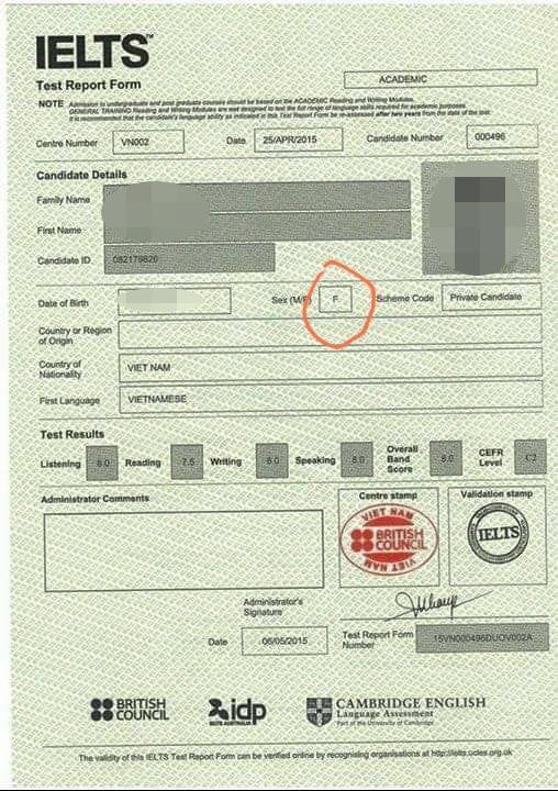 Thầy giáo IELTS ở Thái Nguyên bị tố fake điểm từ 6.0 thành 8.5, thợ photoshop không có tâm nên điền nhầm giới tính thành nữ? - Ảnh 1. Thầy giáo IELTS ở Thái Nguyên bị tố fake điểm từ 6.0 thành 8.5, thợ photoshop không có tâm nên điền nhầm giới tính thành nữ? - Ảnh 1.