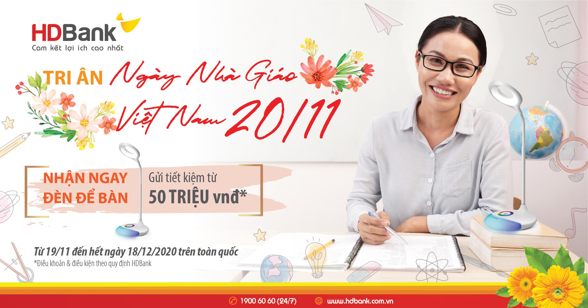HDBank dành hơn 1,5 tỉ ưu đãi tri ân dịp 20/11 - Ảnh 1. HDBank dành hơn 1,5 tỉ ưu đãi tri ân dịp 20/11 - Ảnh 1.