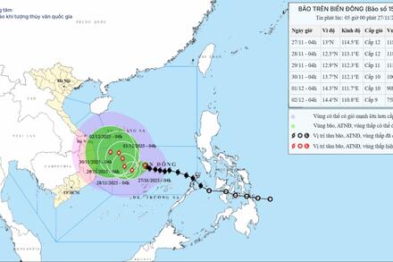 Bão số 15 Koto đang ở thời điểm mạnh nhất giật cấp 15, dự báo đường đi 24 giờ tới
