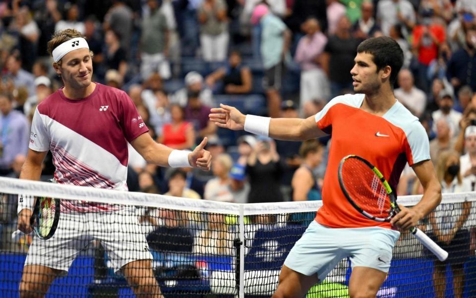 Casper Ruud đã rất nỗ lực nhưng Alcaraz quá mạnh. Ảnh: US Open