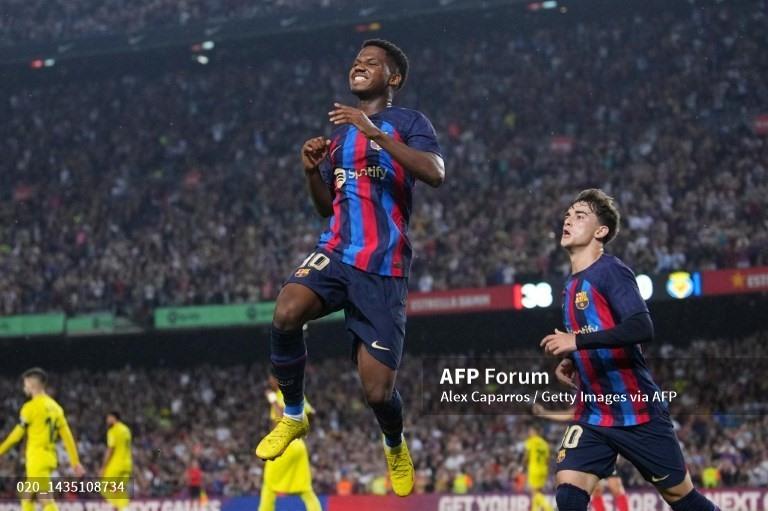 Ansu Fati là người ghi bàn thắng nâng tỉ số lên 3-0 cho Barcelona.  Ảnh: AFP