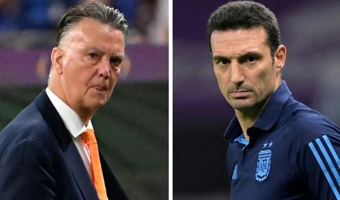 Trận tứ kết Hà Lan vs Argentina là cuộc đấu tay đôi giữa 2 huấn luyện viên già nhất - Louis van Gaal (71 tuổi) và trẻ nhất - Lionel Scaloni (44 tuổi). Ảnh: AFP