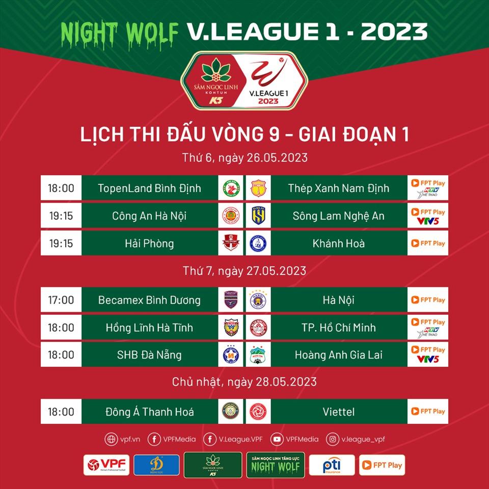 Lịch thi đấu vòng 9 Night Wolf V.League 2023. Ảnh: VPF