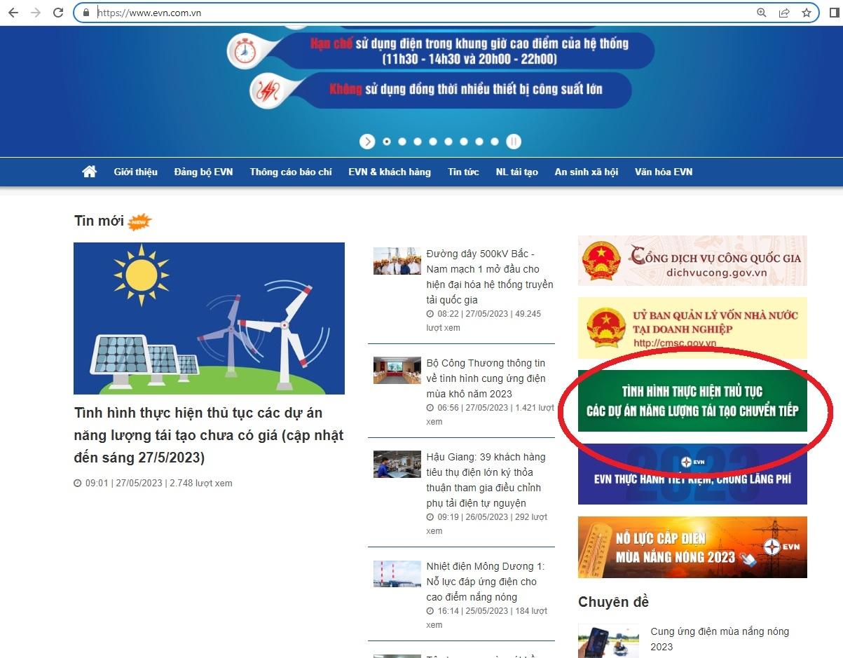 EVN sẽ công khai, cập nhật thường xuyên tình hình thực hiện thủ tục các dự án NLTT chuyển tiếp
