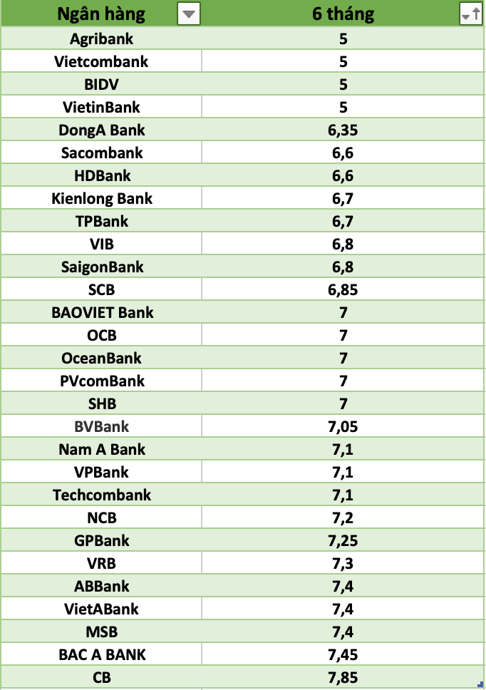 So sánh lãi suất ngân hàng cao nhất ở kỳ hạn 6 tháng. Đồ hoạ Trà My