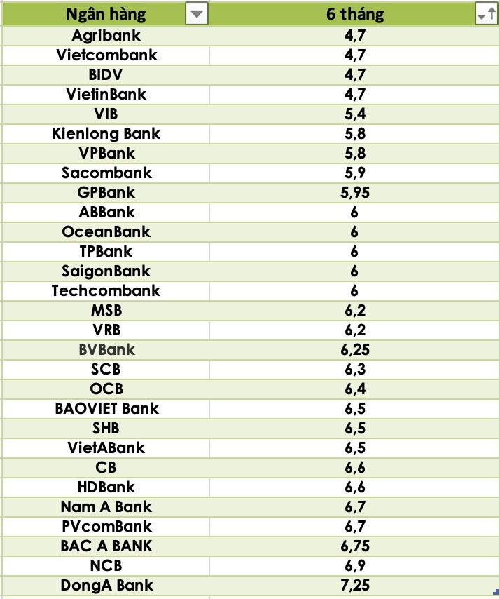 So sánh lãi suất ngân hàng cao nhất ở kỳ hạn 6 tháng. Đồ hoạ Trà My
