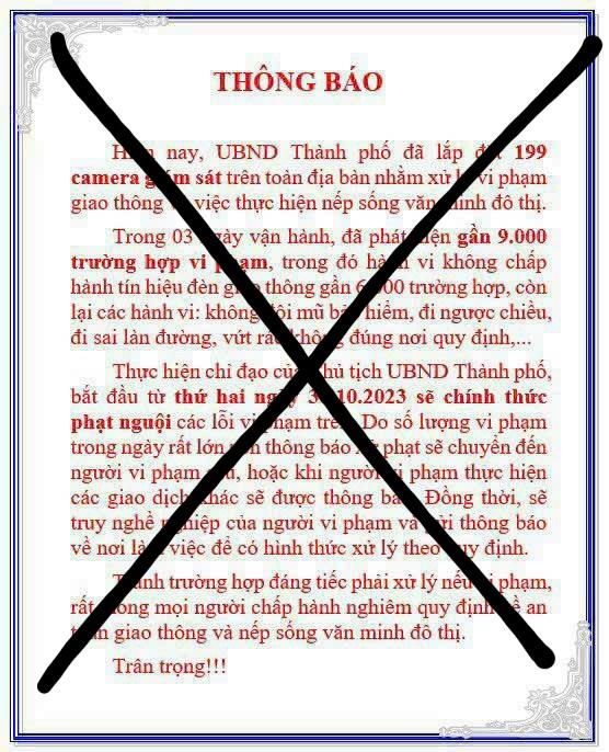 Thông báo phạt nguội vi phạm giao thông đang lan truyền trên mạng xã hội, tuy nhiên, nhiều địa phương khẳng định là sai sự thật.