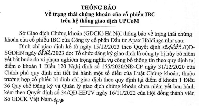 Cổ phiếu IBC của 'Shark' Thủy xuống UPCoM, ngày ra mắt cũng là ngày bị đình chỉ - Ảnh 2.