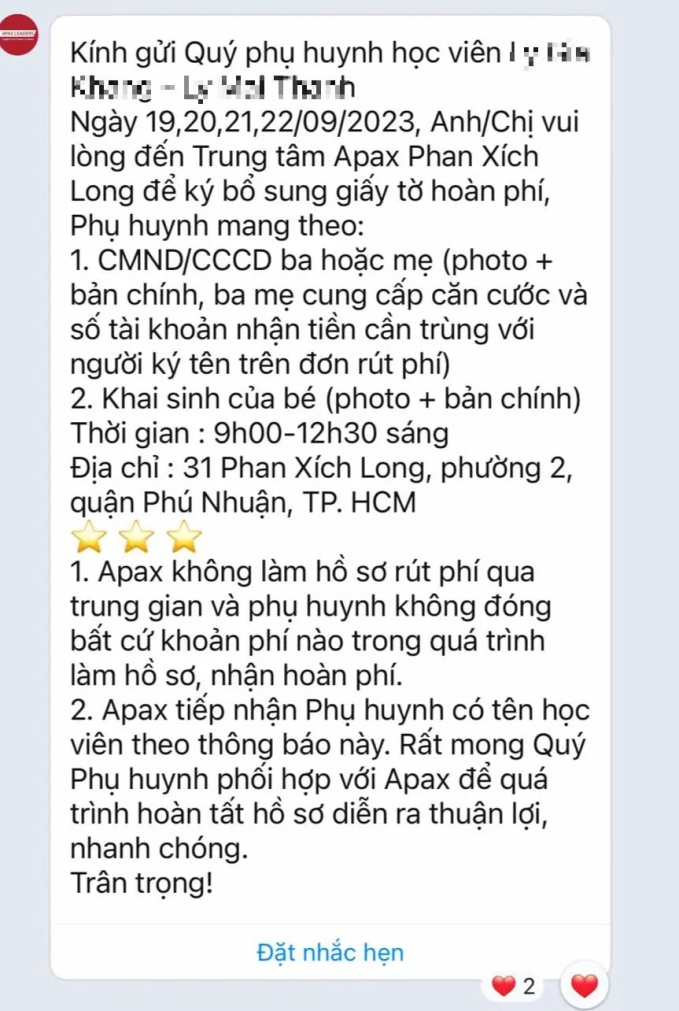 Phụ huynh Apax Leaders "đắng lòng": Nộp hơn 100 triệu học phí, đấu tranh ròng rã 2 năm rồi đòi được số tiền ít đến... ngã ngửa! - Ảnh 1.