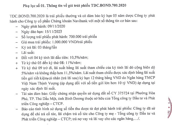 Thông tin mã trái phiếu TDC.BOND.700.2020