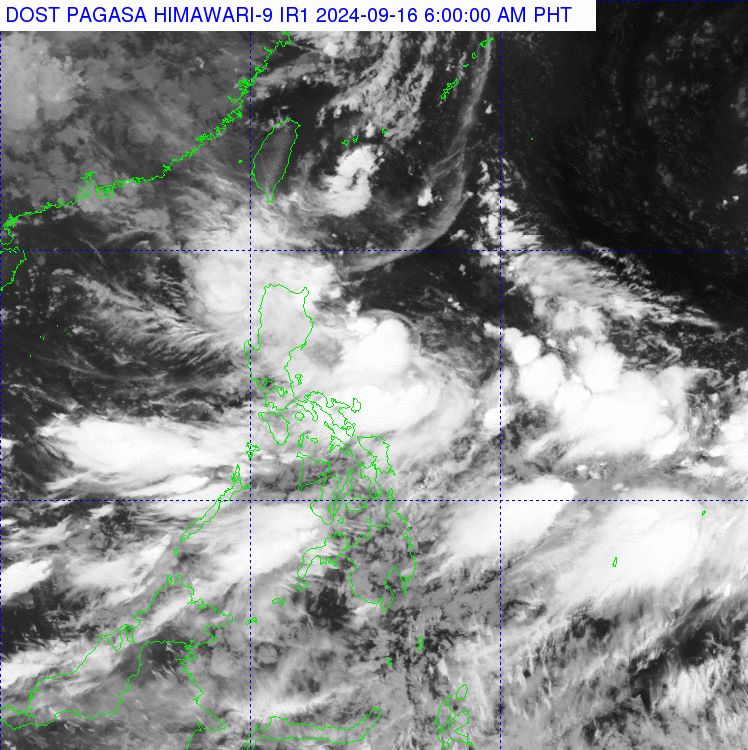 Ảnh vệ tinh áp thấp và bão gần Philippines hồi ngày 16.9.2024. Ảnh: PAGASA