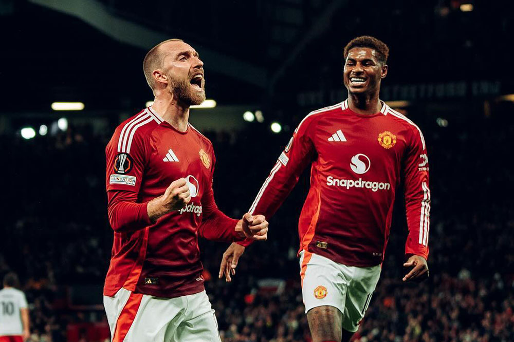 Eriksen ghi bàn mở tỉ số cho Man United. Ảnh: MUFC