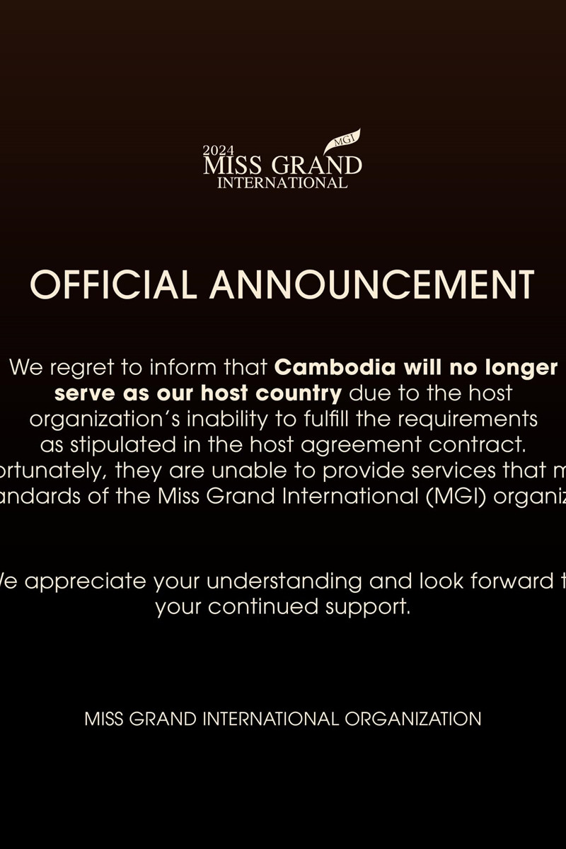 Miss Grand International bất ngờ tuyên bố Cambodia không còn là quốc gia chủ nhà giữa lúc cuộc thi đang diễn ra- Ảnh 1.