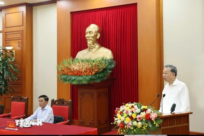 Tổng Bí thư Tô Lâm phát biểu chỉ đạo. (Ảnh: Thống Nhất/TTXVN)