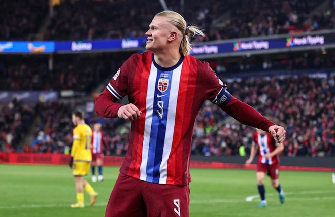 Haaland vừa lập một cú hat-trick trong màu áo tuyển Na Uy.  Ảnh: Nations League