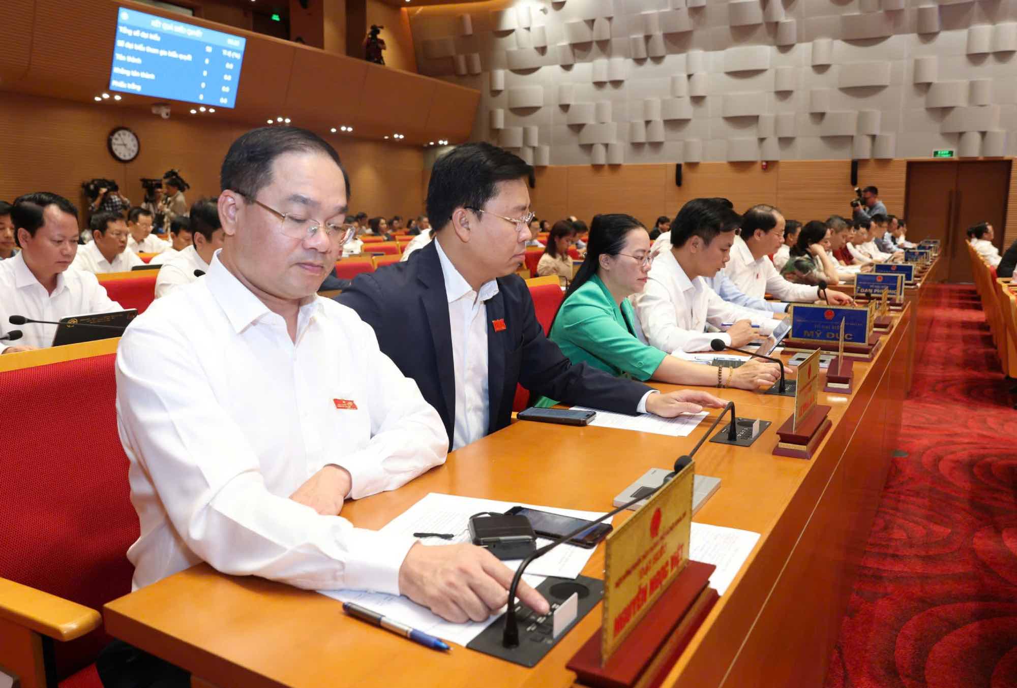 Các đại biểu biểu quyết thông qua Nghị quyết tại kỳ họp. Ảnh: Viết Thành