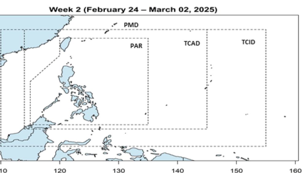 Dự báo không có áp thấp, bão gần Biển Đông từ ngày 17.2 đến 2.3.2025. Ảnh: PAGASA