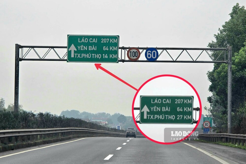 Biển báo tại khu vực gần trạm dừng nghỉ Km57 đã được chỉnh sửa lại. Ảnh: Tô Công.