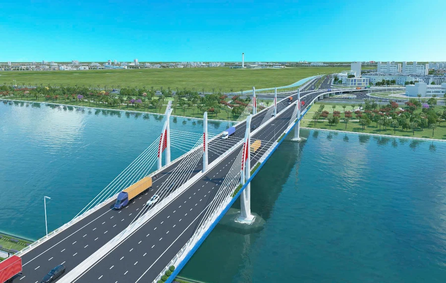 Phối cảnh cầu Hải Thành vượt sông Lạch Tray có chiều dài hơn 1,13km nối quận Hải An với quận Dương Kinh thuộc dự án đường vành đai 2 đoạn tuyến Tân Vũ - Hưng Đạo - đường Bùi Viện.