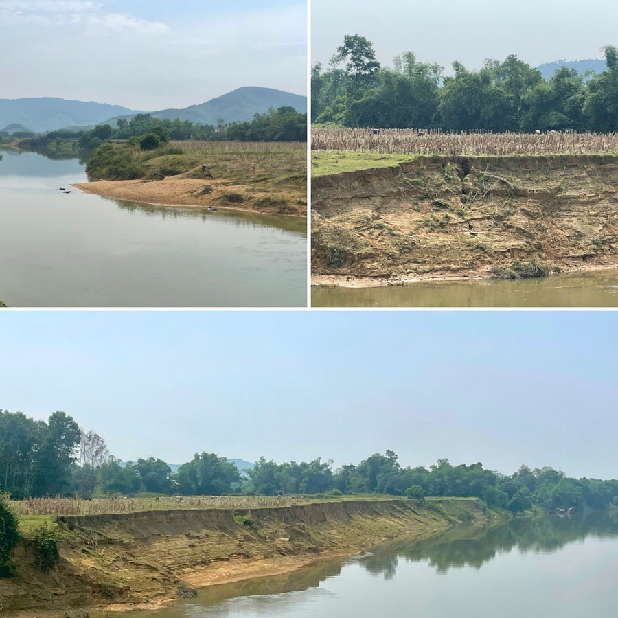 Khu vực sạt lở 2 bên bờ sông Ngàn Sâu đoạn đi qua khu vực xã Điền Mỹ và Hà Linh (huyện Hương Khê). song-an-dat-o-ha-tinh-nguoi-dan-thap-thom-truoc-mua-lu-1.jpg