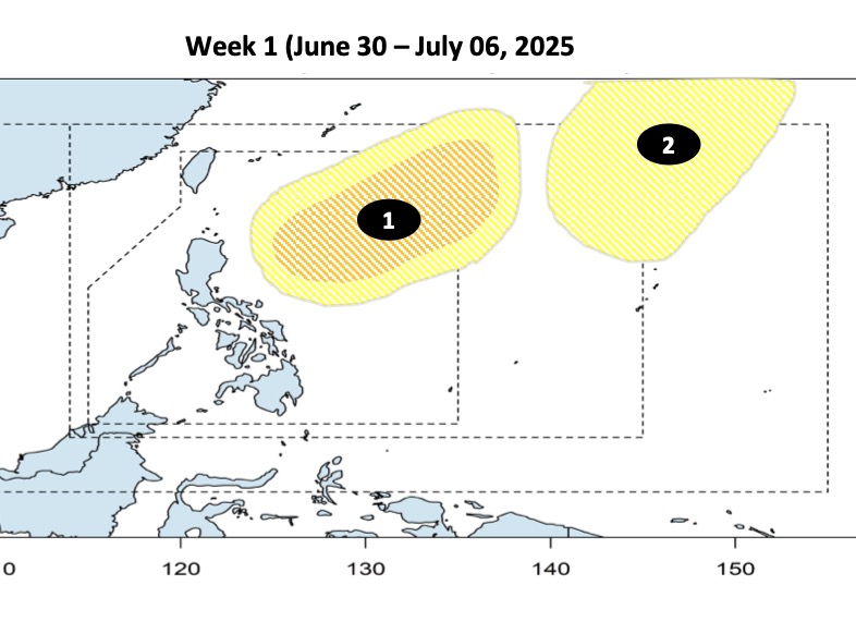 Áp thấp gần Biển Đông đầu tháng 7 có khả năng mạnh lên thành bão. Ảnh: PAGASA
