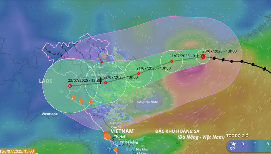 Dự báo vị trí và hướng di chuyển bão số 3 - Ảnh: VNDMS