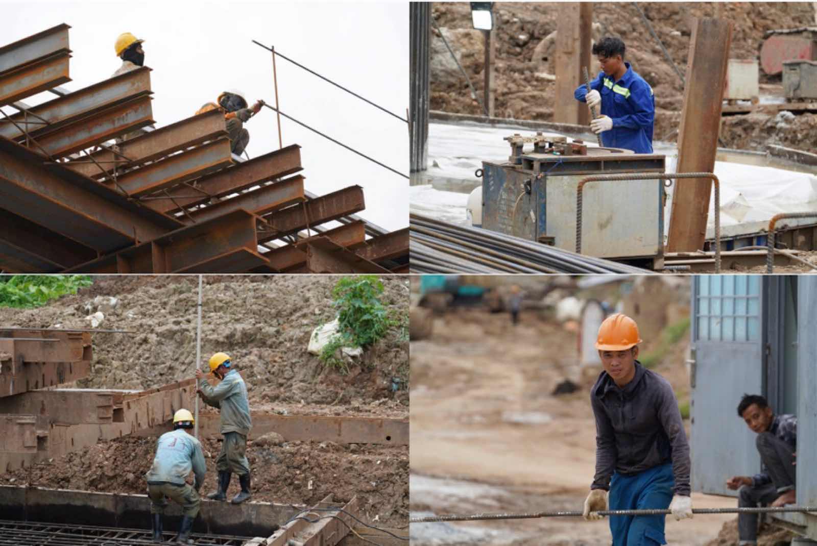 Công nhân làm việc dưới thời tiết nắng gắt để đảm bảo tiến độ. Ảnh: Anh Tú