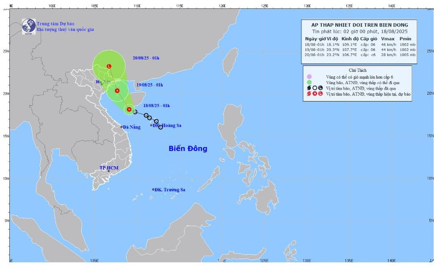 Dự báo hướng đi của áp thấp nhiệt đới trên Biển Đông.