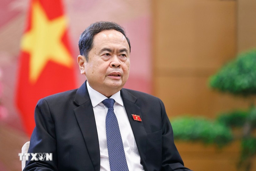 Chủ tịch Quốc hội Trần Thanh Mẫn trả lời phỏng vấn báo chí. (Ảnh: Doãn Tấn/TTXVN)