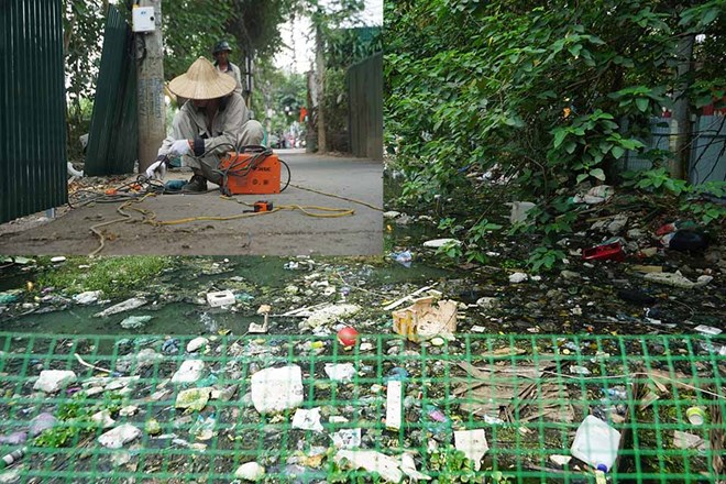 Lập rào chắn ngăn rác thải đổ trộm xuống mương ô nhiễm ở ngõ 39 Tứ Liên
