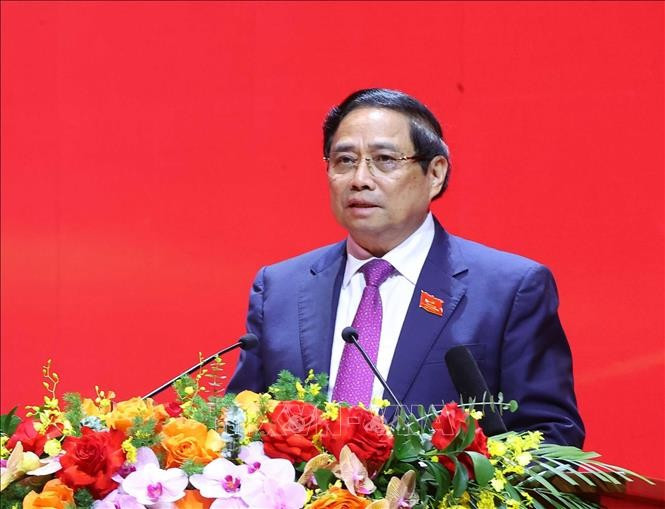 Đồng chí Phạm Minh Chính, Ủy viên Bộ Chính trị, Bí thư Đảng ủy, Thủ tướng Chính phủ phát biểu chỉ đạo. Ảnh: Văn Điệp/ TTXVN