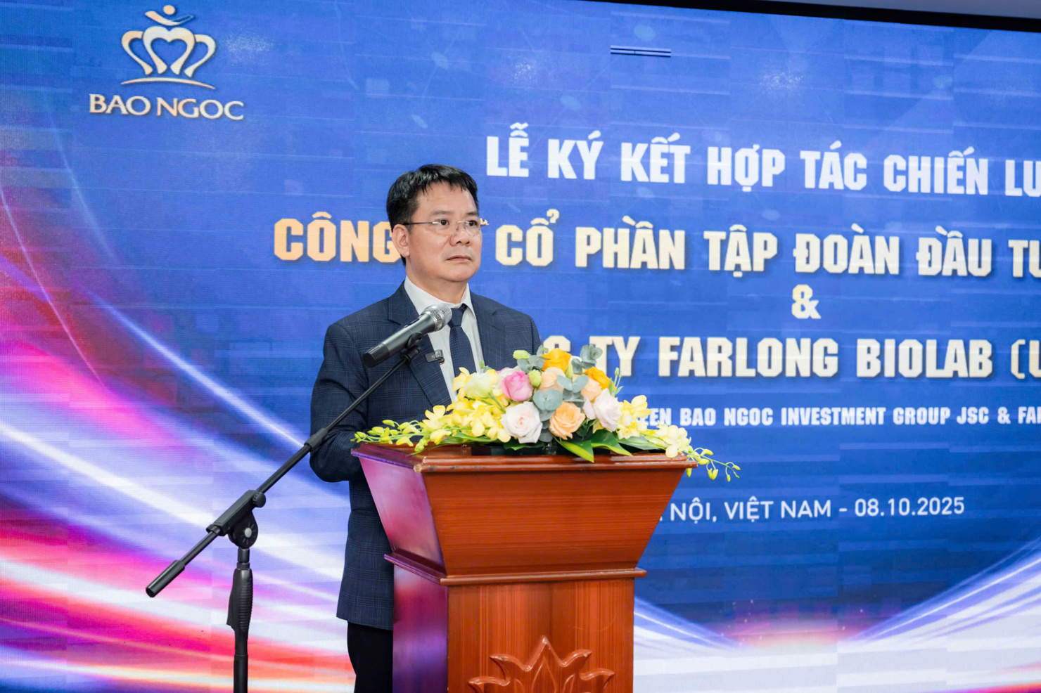 &Ocirc;ng L&ecirc; Đức Thuấn -&nbsp;Chủ tịch HĐQT Tập đo&agrave;n Đầu tư Bảo Ngọc ph&aacute;t biểu tại lễ k&yacute; kết.