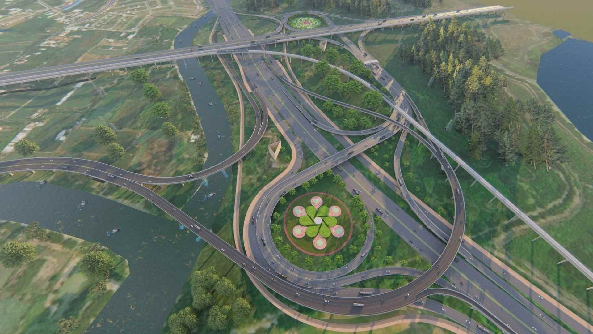 Phối cảnh nút giao đường liên cảng với Vành đai 3 và cao tốc.