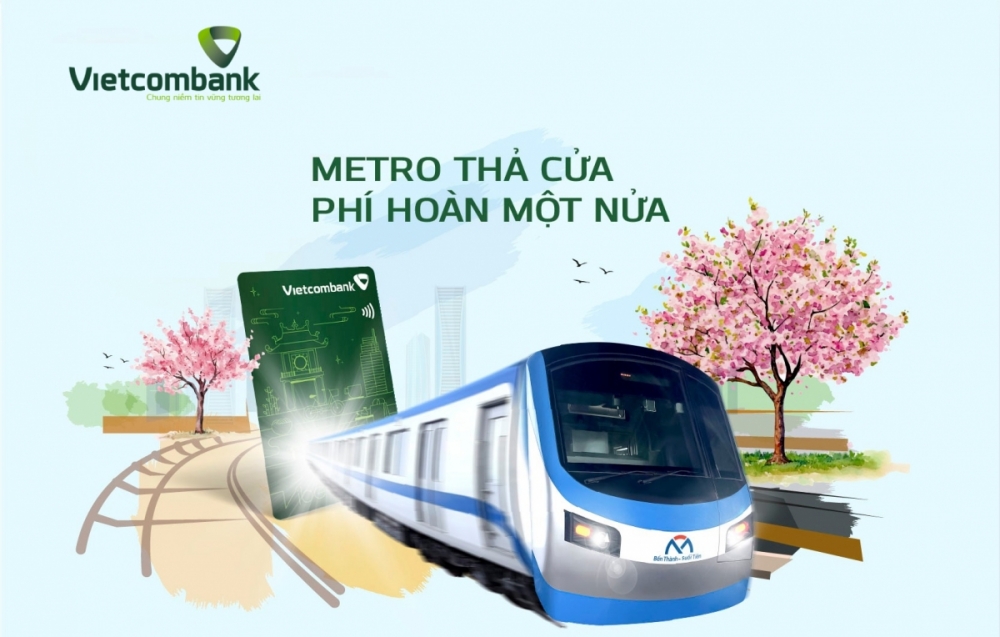 Vietcombank hoàn tiền 50% cho chủ thẻ Vietcombank Visa khi mua vé metro lên tới 450.000 đồng với mỗi khách hàng.