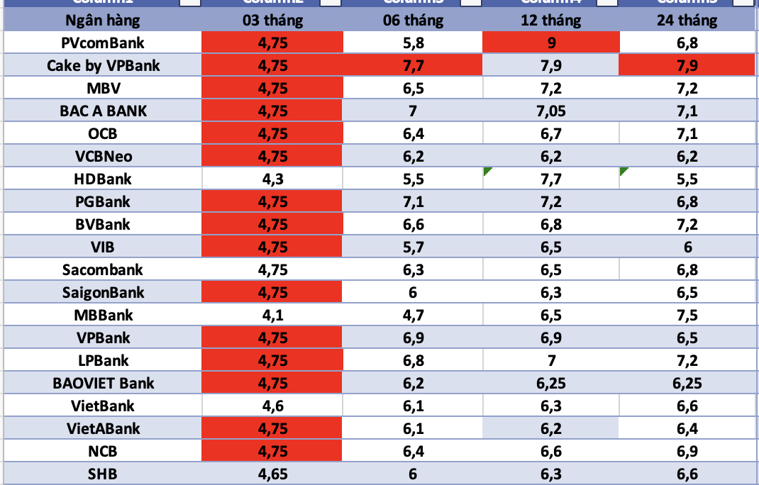 Top ngân hàng có lãi suất cao nhất thị trường hiện nay. Đồ họa: Hà Vy