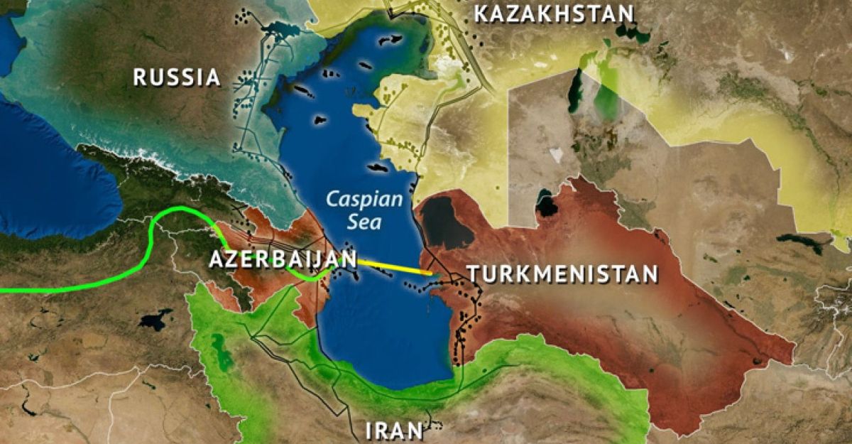 Biển Caspi tiếp giáp 5 quốc gia: Nga, Ảnh: Worldmap