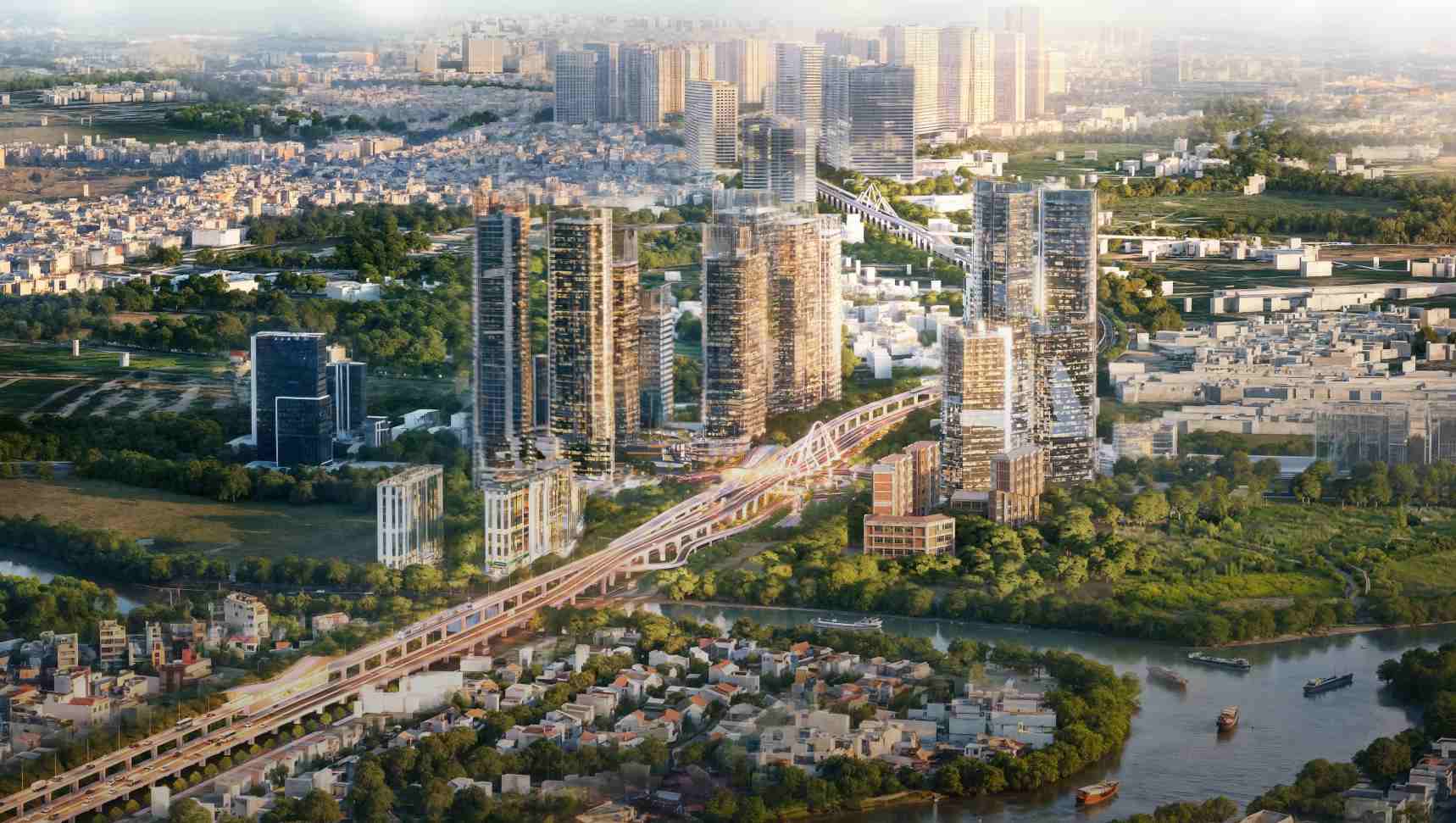 Phối cảnh thiết kế tổng thể đường trên cao Nguyễn Hữu Thọ. Ảnh: Sở Xây dựng TPHCM