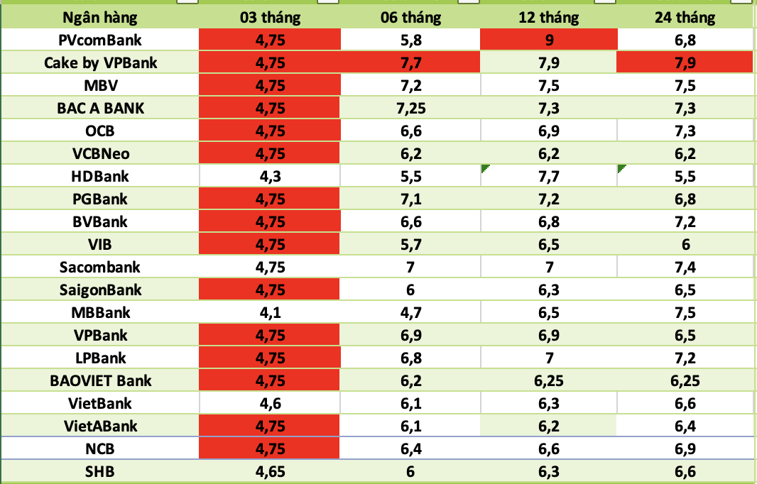 Top ngân hàng có lãi suất cao nhất thị trường hiện nay. Đồ họa: Hà Vy