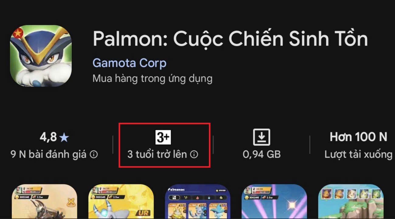 Một game do Gamota phát hành phân loại độ tuổi là 3+ trong khi giấy phép được cấp là 18+. Gamota là công ty thành viên của Appota. Ảnh: PV