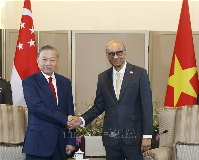 Tổng Bí thư, Chủ tịch nước Tô Lâm hội đàm với Tổng thống Singapore Tharman Shanmugaratnam. Ảnh: Thống Nhất/TTXVN.
