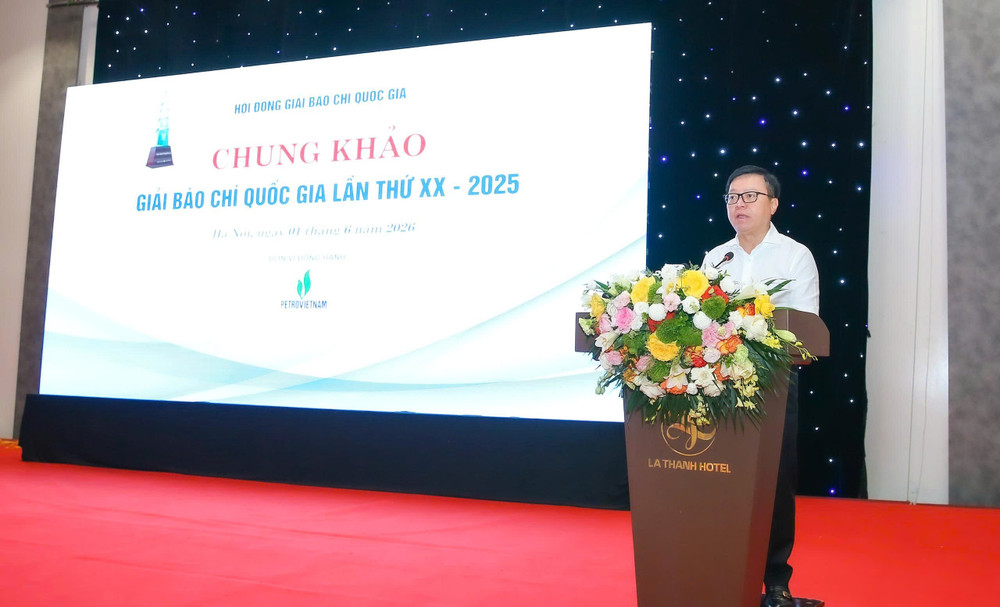 Chủ tịch Hội Nhà báo Việt Nam Lê Quốc Minh phát biểu khai mạc. 2aoboqapiqm2wbw7acglgrmkwcnb4xhefmfp07ky.jpg