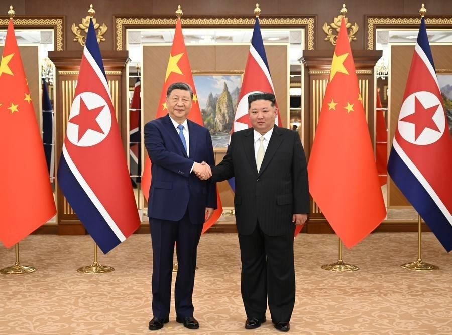 Chủ tịch Trung Quốc Tập Cận Bình hội đàm với Chủ tịch Triều Tiên Kim Jong Un tại Nhà khách Quốc gia Kumsusan ở Bình Nhưỡng, Triều Tiên, ngày 8 tháng 6 năm 2026. Ảnh: Tân Hoa Xã trieu-tien.jpg