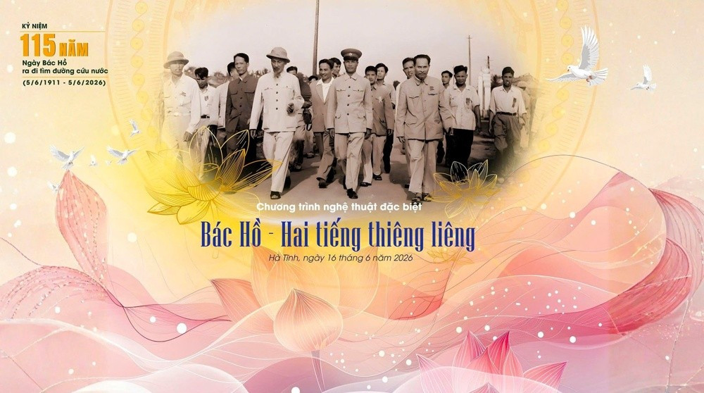 Poster chương trình nghệ thuật đặc biệt "Bác Hồ - Hai tiếng thiêng liêng". Ảnh: BHT 1nhkht1.jpg