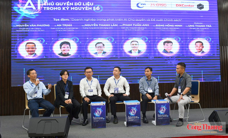 Các chuyên gia công nghệ thảo luận về chủ đề: Doanh nghiệp trong phát triển AI chủ quyền và đề xuất chính sách, trong khuôn khổ hội thảo.