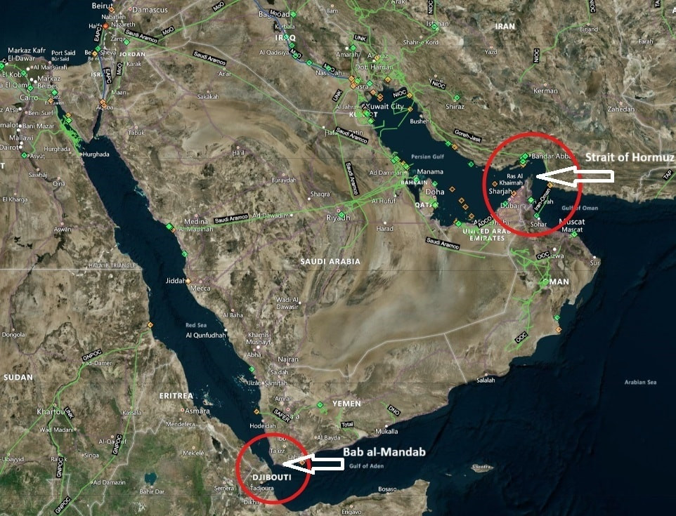 Sau eo biển Hormuz, đến lượt eo biển Bab el-Mandeb ở Biển Đỏ có nguy cơ tắc nghẽn do chiến sự Trung Đông. Ảnh: GI trung-dong.jpg