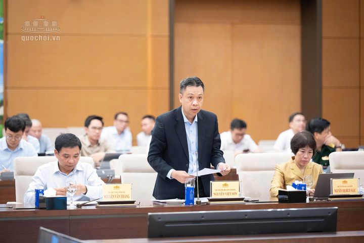 Thứ trưởng Bộ Công Thương Nguyễn Việt Sơn trình bày tóm tắt dự án Luật. Ảnh: Vũ Hiếu