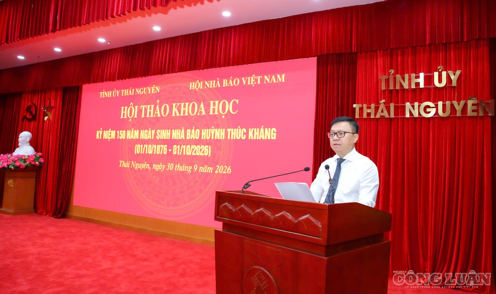 Ông Lê Quốc Minh, Ủy viên Trung ương Đảng, Tổng Biên tập Báo Nhân Dân, Phó Trưởng Ban Tuyên giáo Trung ương, Chủ tịch Hội Nhà báo Việt Nam phát biểu tại hội thảo. clo_br_2aobor2bndokkzxg1nqf4yr51tae0cb5sjymdtoe.jpg