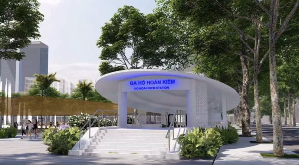 Phối cảnh ga ngầm C9 - tuyến đường sắt đô thị số 2 Nam Thăng Long - Trần Hưng Đạo. Ga C9 được đặt ngầm dưới đường Đinh Tiên Hoàng, phía Đông bố trí các lối ra và tháp thông gió trên quảng trường, phía Tây giáp vườn hoa, phía Nam kéo dài đến đoạn trước UBND TP Hà Nội. Ảnh: NVCC anh-chup-man-hinh-2026-10-21-luc-080429.png
